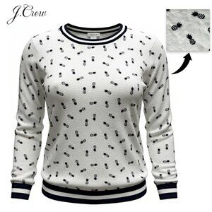 🍍J. Crew Pineapple Print Sweater Cotton Lightweight Preppy White Sweater | XS